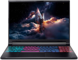 Acer Nitro V 16S Gaming Laptop, 16" WQXGA IPS 180Hz Display, Intel Core 9 270H, 16GB RAM, 1TB SSD, GeForce RTX 5070 8GB GPU, English-Arabic K/B, Windows 11 Home, Black - NH.QXDEM.001
