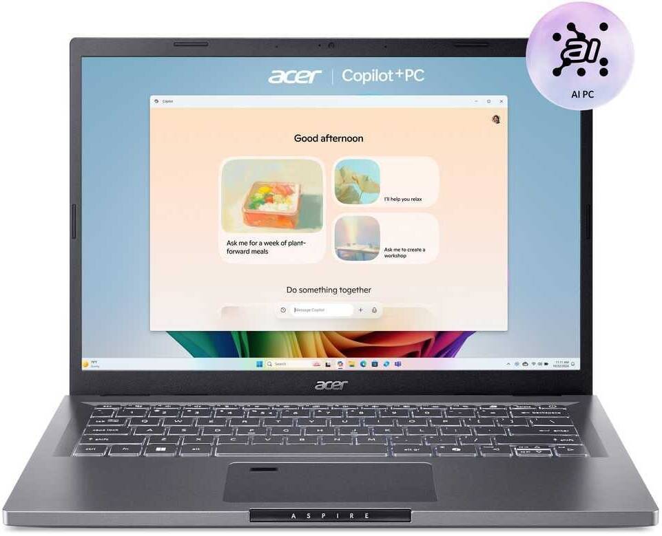 Acer Aspire 14 AI Copilot+ Laptop, 14" WUXGA Display, Intel Core Ultra 7 256V, 16GB RAM, 1TB SSD, Shared Graphics, English & Arabic Keyboard, Windows 11 Hom, Steel Grey - NX.JDJEM.003