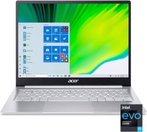 Acer Swift 3 Intel Evo Thin & Light Laptop, 13.5" 2256 x 1504 IPS, Intel Core i7-1165G7, Intel Iris Xe Graphics, 8GB LPDDR4X, 512GB NVMe SSD, Wi-Fi 6, Fingerprint Reader, Back-lit KB, SF313-53-78UG